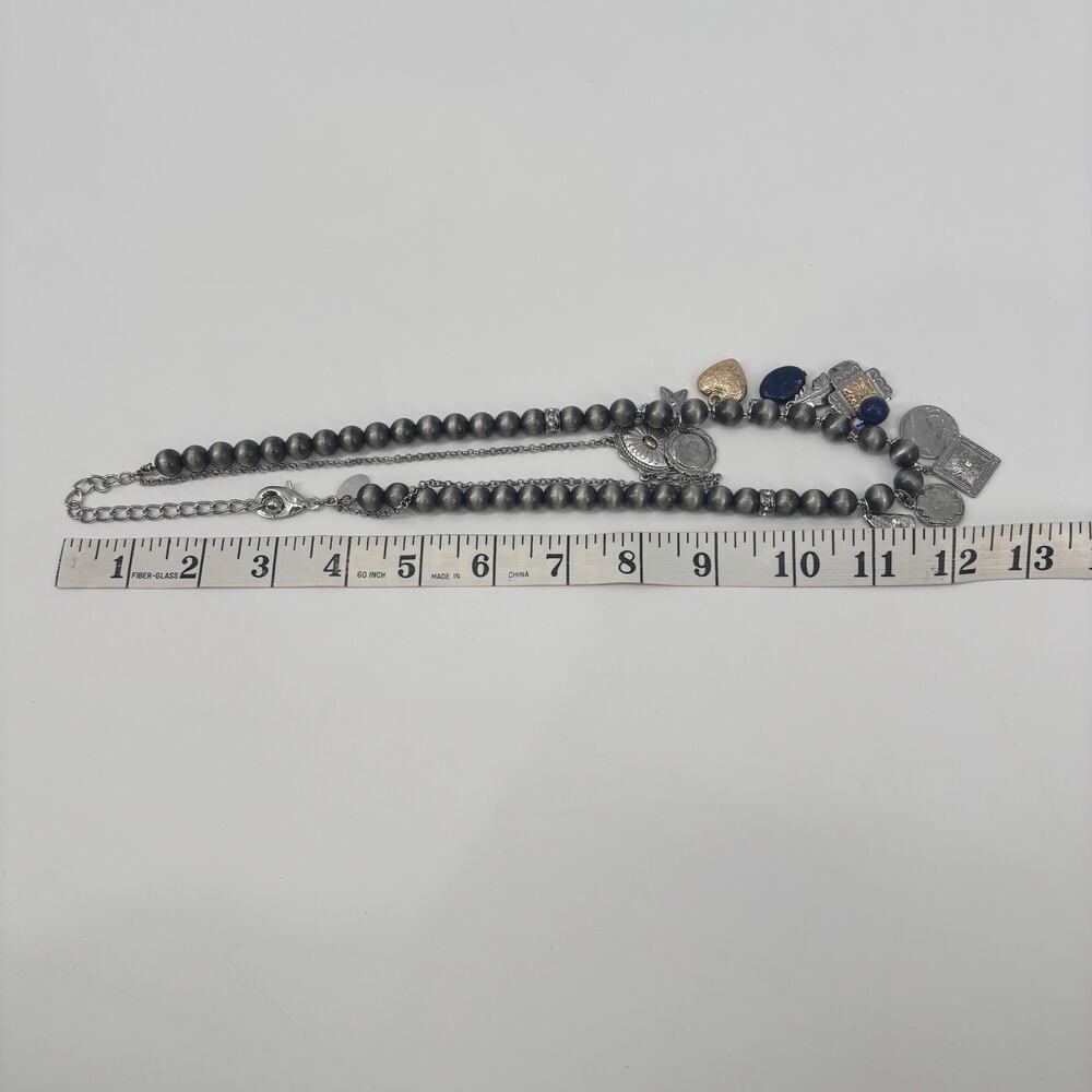 Chico’s Double Layer Beaded Charm Necklace 24" – Boho Mixed Metals Southwestern‎ - Picture 6 of 6